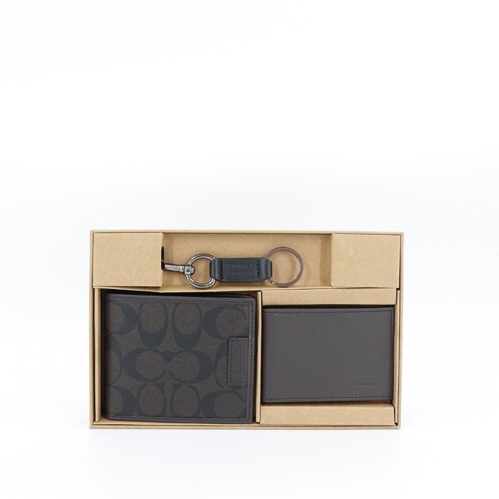 Coach Boxed 3 In 1 Wallet Gift Set Walnut Black OS